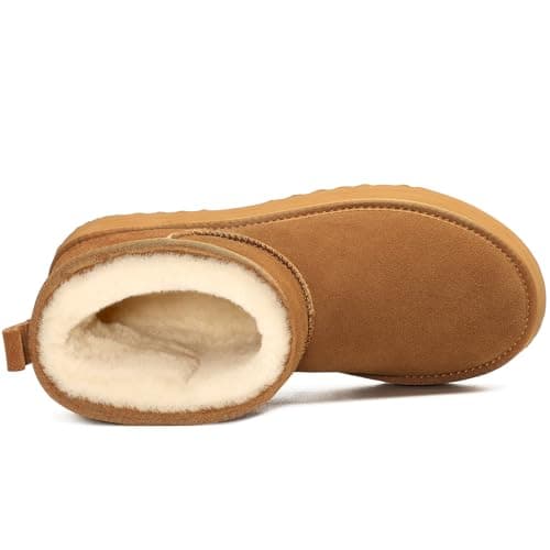 Litfun Suede Platform Mini Boots for Women Genuine Leather Fuzzy Ankle Winter Snow Boots with Fur Lined, Chestnut 39 - Thumbnail 4