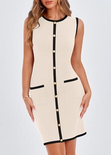 KIRUNDO Women's Work Business Casual Dress 2026 Summer Cocktail Semi Formal Office Elegant Classy Knit Color Block Dresses(Beige, X-Large) - Thumbnail 6