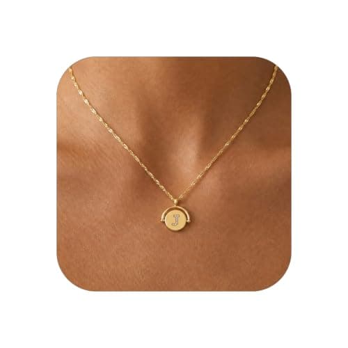 MINIMISSMIANYC Reversible Initial Necklace for Women - Dainty 18K Gold Plated Letter J Necklace, Cute Double Sided Initial Pendant Chain Necklaces, Jewelry Gifts for Mom Girlfriend Wife Sister - Image 1