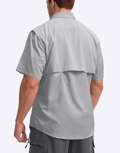 BETBO Men's Short Sleeves Fishing Shirts Button Down Summer Travel Work Shirts with Zipper Pockets(Light Grey, Small) - Thumbnail 3