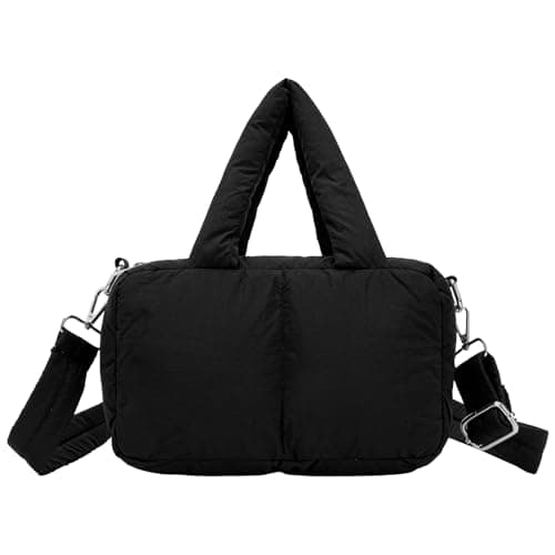 JHhomezeit Small Puffer Bag for Women, Crossbody Puffer Tote Bag Quilted Puffy Bags Satchel Shoulder Purse Fluffy Handbag (Black) - Image 1