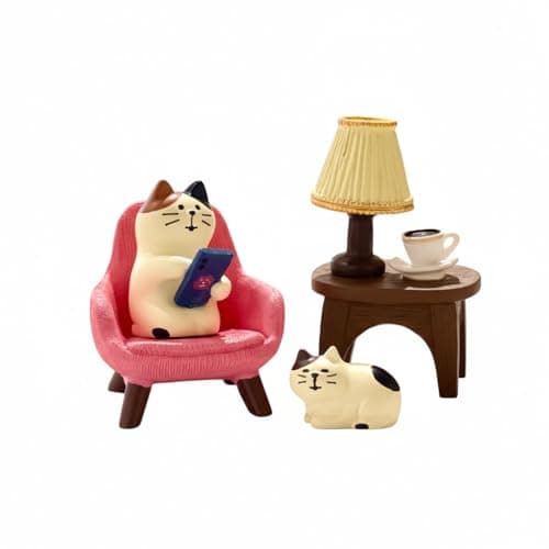 Edyocey Miniature Cat Figurines Set, 4-Piece Resin Cat with Sofa & Lamp, Cute Desk Decor for Office & Home, Gift for Cat Lovers (Cat) - Image 1