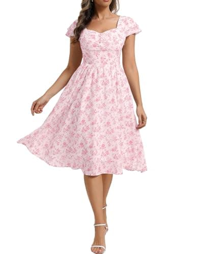 Belle Poque Women's Sweatheart Neck Ruffle Cap Sleeve Floral Dress 2026 Summer Midi Elegant Cocktail Party Dress Small