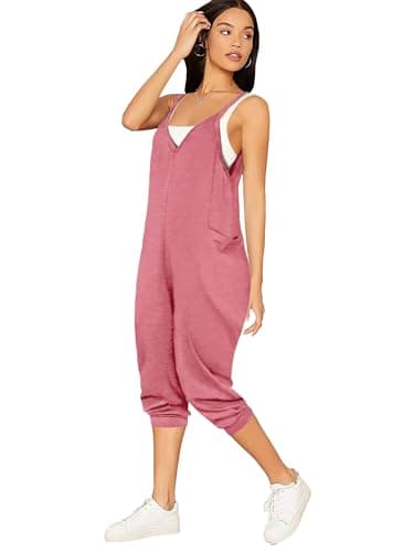 STOLKISS Women’s Oversized Overalls Sleeveless Jumpsuits Adjustable Spaghetti Strap Wide Leg Long Pants Romper with Pockets - Thumbnail 2