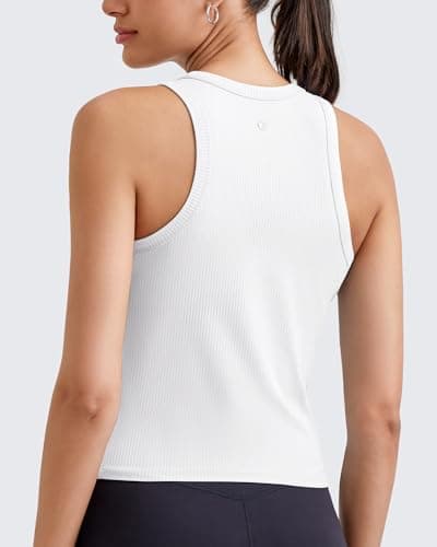 G4Free Workout Tanks for Women Sleeveless Running Athletic Tank Tops Ribbed Racerback Slim Gym Yoga Summer Casual (White,XL) - Thumbnail 2