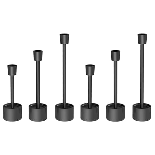 YUMORE Stainless Steel Black Candle Holders Candlestick 6 Packs Tall Taper Pillar Stable Base Stand Holders for Dining Table Wedding Centerpiece Decorations - Thumbnail 5