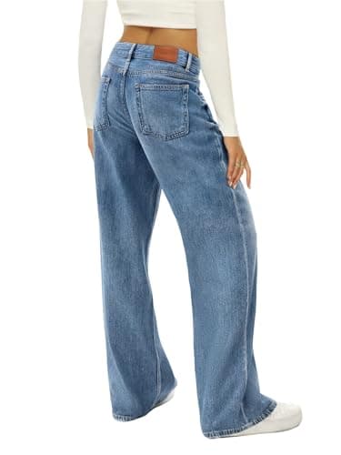 HDLTE Baggy Wide Leg Jeans Criss Cross Non-Stretch Fabric High Waist Loose YKK Zipper for All Leg Types Suitable for All Kinds of People,Indigo - Thumbnail 2