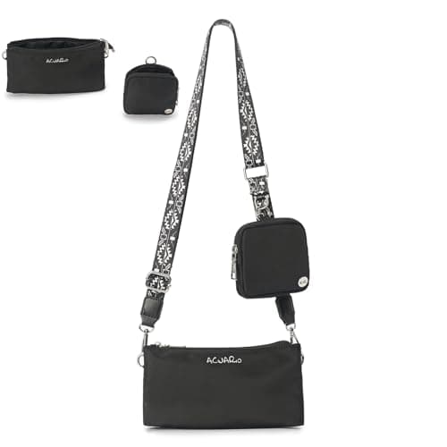 ACUARIO Crossbody Bags for Women - Nylon Purse Trendy Mul-pockets Waterproof Shoulder Bag with Wide Strap (Black) - Image 1