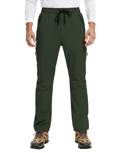 AGVNG Hiking Pants Men Cargo Pants 5 Pockets Waterproof Lightweight Quick Dry UPF 50+ Elastic Waist Drawstring Cuff Joggers Work Casual Golf Outdoor Fishing Army Green M - Thumbnail 2