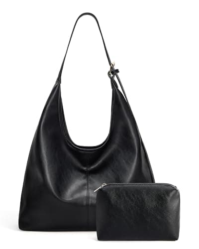 Missnine Hobo Bags Purses for Women, Soft Shoulder bag Vegan Leather Tote Crossbody Purse Ladies Slouchy Handbag with Pouch, Black - Image 1