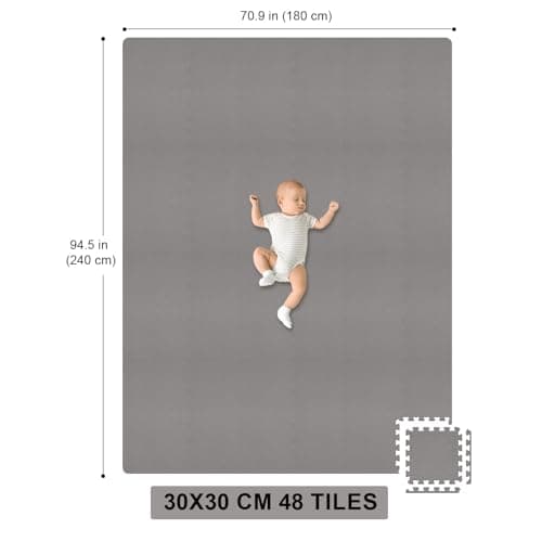 Puzzle Play Mat 48 Tiles with 96 Border Pieces, Interlocking Stitching Mat with Border for Living Room Playroom Gym, 11.8 x 11.8 Inch Grey - Thumbnail 3
