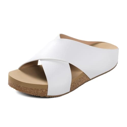 DREAM PAIRS Women's Cork Slide Sandals Slip On Open Toe Cute Platform Cross Flat Sandals For Summer,Size 9,White/Pu,SDSS2218W - Image 1