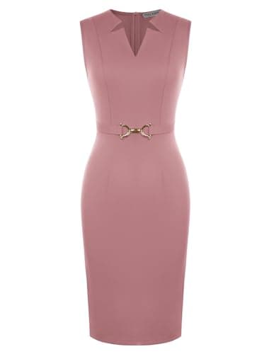GRACE KARIN Work Dresses for Women 2026,V Neck Business Office Bodyon Dress,Sleeveless Pencil Semi Formal Midi Dress Pink S - Image 1