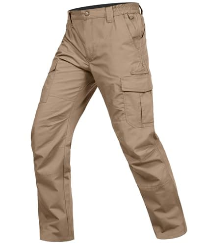 Zoofly Cargo Work Pants for Men Stretch with Pockets Mens Tactical Pants Mechanic Work Pants for Men Water Resistant Khaki 42W*34L - Image 1