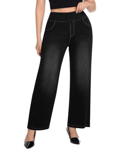 AVAMO Plus Size Jeans for Women Stretchy Wide Leg Pull On Sweatpant Jeans for Curvy Women High Waisted Baggy Denim Pants Black - Image 1