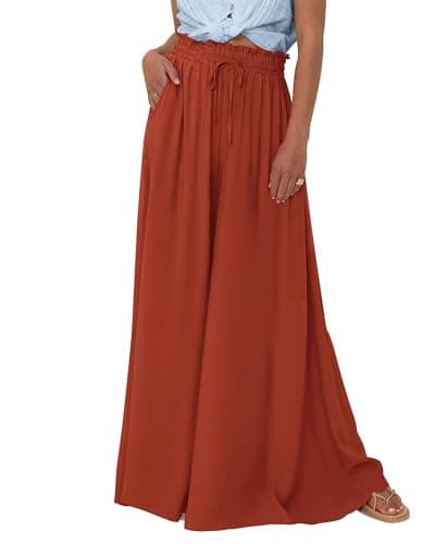 BTFBM Women Casual High Waist Wide Leg Pants 2026 Spring Summer Long Palazzo Pants Pocket Lounge Beach Vacation Clothes(Solid Brick Red, Large) - Image 1