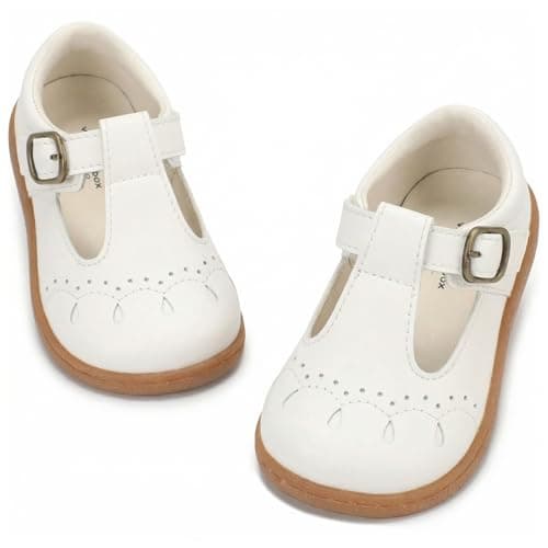 WIDE TOE BOX Toddler Little Girls Mary Jane Ballerina Flats Shoes Slip-on School Party Dress Shoes Uniform Shoes for School White Infant 4 - Image 1