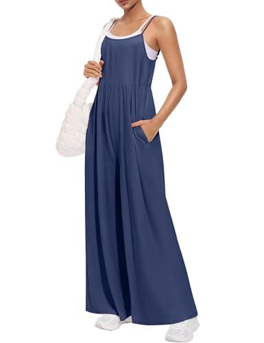 EUYZOU Jumpsuits for Women Casual Loose Fit Summer Outfits Wide Leg Rompers Sleeveless Vacation Trendy One Piece Jumpers, Navy XXL - Image 1