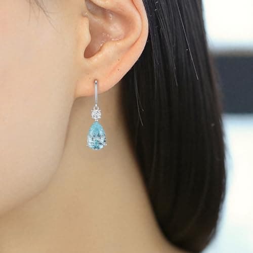 Teardrop Dangle Drop Earrings -925 Sterling Silver Birthstone Earring Jewelry Birthday Gifts for Women,Girlfriend,Wife,Mom - Graduation, Friendship,Birthday, Anniversary (03 - Aquamarine) - Thumbnail 4