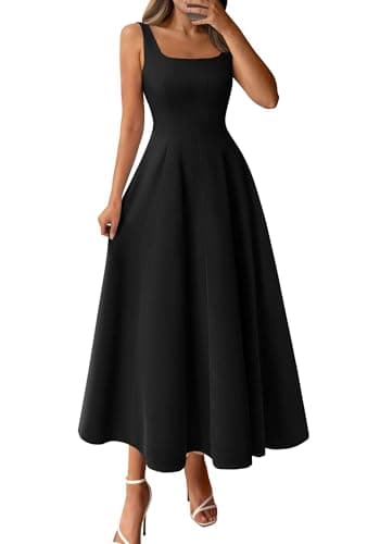 BTFBM Women Elegant Wedding Guest Dress Summer Square Neck Sleeveless Flowy A Line Formal Cocktail Party Maxi Dresses(Black, XX-Large)