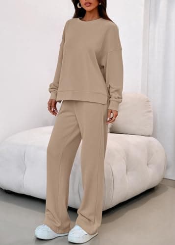 KIRUNDO Spring Fall Sweatsuits Women 2 Piece Outfit Lounge Sets 2026 Matching Airport Travel Sweatshirt Sweatpants Tracksuit(Khaki, X-Large) - Thumbnail 6