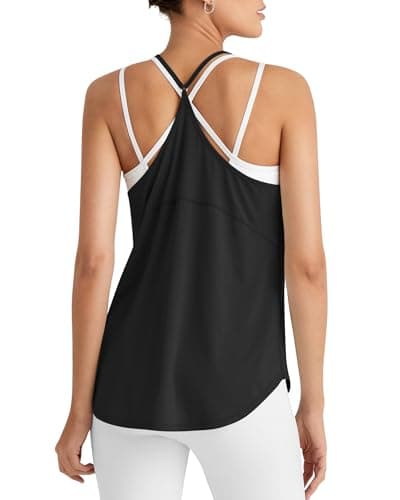 G4Free Workout Racerback Tank Tops Athletic Loose Fit Tennis Tanks Sleeveless Running Yoga Gym Top (Black,M) - Image 1