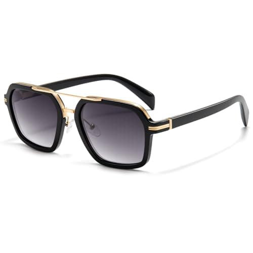 SUNGAIT Polygon Large Aviator Sunglasses for Men Women Polarized Old School Square Thick-Frame for Driving Travelling (Black Frame/Grey Lens) - Image 1