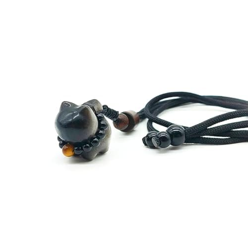 Vansruyi Cat Obsidian Necklace Pendant with Adjustable Cord in 16-25inch for Women or Men Choker Stackable Handmade Cute Necklace Amulet Healing Dainty Gifts for Bestfriend&Teen&Holiday Cat - Image 1