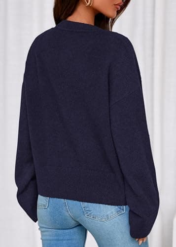 KIRUNDO Cardigan Sweaters for Women 2026 Fall Oversized Puff Long Sleeve Button Up Casual Spring Chunky Vacation Outfits(Navy, Medium) - Thumbnail 2