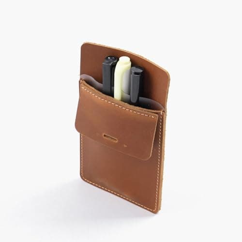 GDCELPA Leather Pen Holder Pocket Protector for Men Shirt Heavy Duty Fountain Pen Organizer Clip Pencil Bag Sleeve(Coffee) - Thumbnail 5