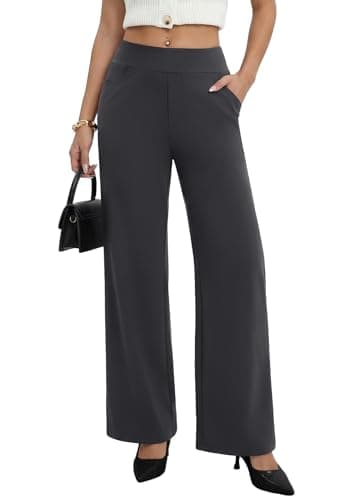 Sampeel Pantalones De Vestir para Mujer Pull On Office Petite Wide Leg Ladies Pants Elastic Waist Slacks for Women Clothes Dark Grey XL - Image 1