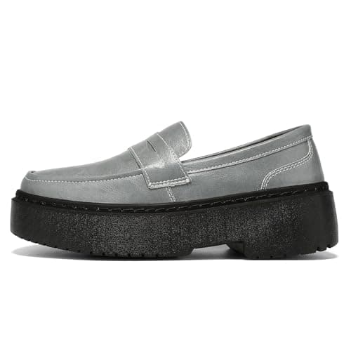 BEAUSEEN Women's Platform Chunky Penny Loafers Comfortable Lug Sole Slip-On Business Work Casual Dressy Shoes Grey, 8 US - Thumbnail 3