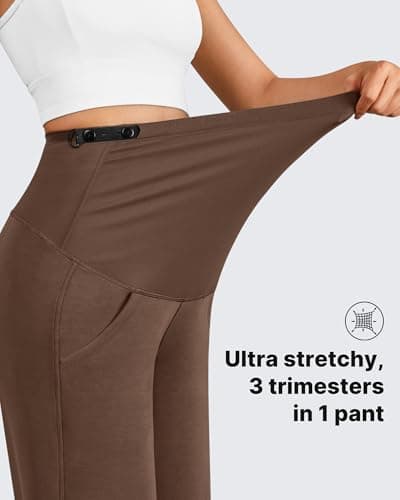 G4Free Maternity Sweatpants Adjustable Waist Lounge Casual Cinch Bottom Pregnancy Scrubs Pants with Pockets Over Bump(Dark Coffee,XS,Tall) - Thumbnail 5
