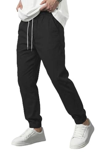 DISLANBO Mens Jogger Pants Elastic Waist Tapered Leg Drawstring Casual Pants for Daily Wear Streetwear Athletic Black XL - Image 1