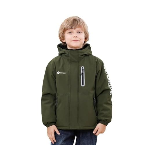 Boys' Waterproof skiing Jacket - Winter Fleece Lined Snowboarding Coat with Hood, Windproof Thermal Outer Shell for Kids Army Green 11-12 - Image 1