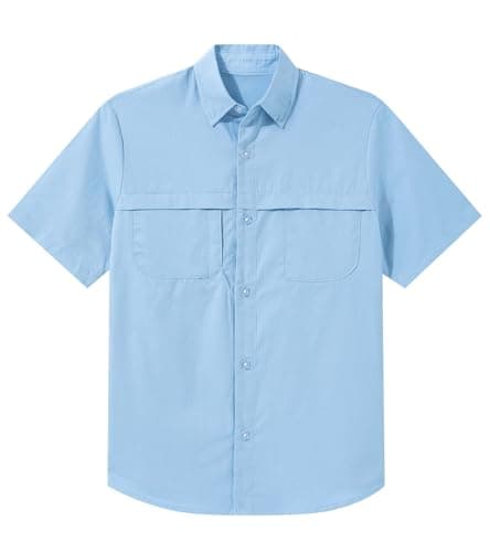 Funnycokid Boys Dress Shirts Button Down Short Sleeve Size 10 9 Blue Casual Cotton Woven with 3 Pockets - Image 1