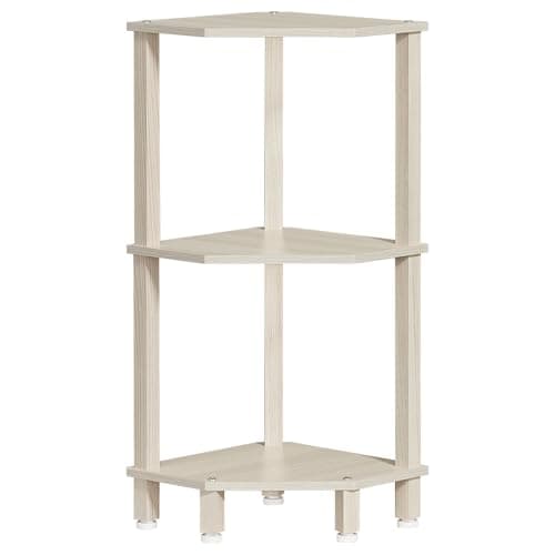 YUFAM 3-Tier Corner Shelf with Sturdy 5-Leg Base, 29in Tall Narrow Bookcase for Small Spaces, Wooden Plant Display Shelf, Thin Bookshelf for Living Room, Bedroom, Office, Grey White - Image 1