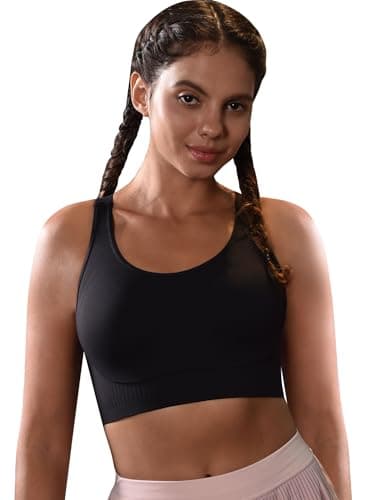 Cordaw Women's High Support Sports Bra, Adjustable Straps & Molded Cups, Racerback Workout Top Black L - Image 1