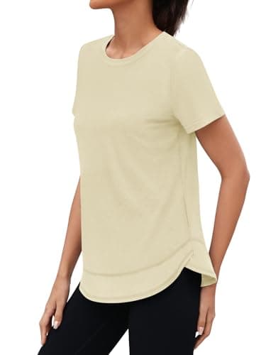 3rd hill Womens Workout Tops Short Sleeve Crewneck Sports Yoga Running Shirts Quick Dry Outfits Apricot 3XL - Thumbnail 3