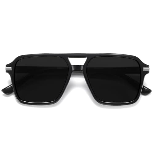 AOJINOJO Retro Aviator Sunglasses for Women Men Classic 70s 90s Vintage Trendy Square Aviators(Black/Grey) - Image 1