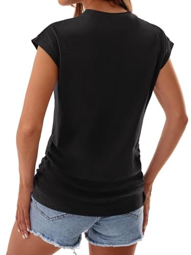 GKBK Womens Summer Tops Ruched Cap Short Sleeve Tshirts Business Fashion Trendy Clothes Outfits Coral M - Thumbnail 6