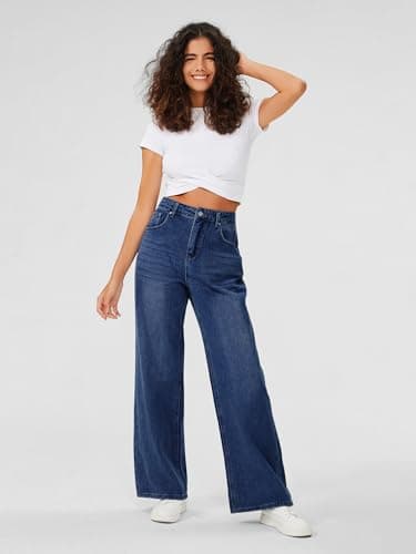 Genleck Womens Baggy Jeans Loose Petite Wide Leg High Rise Jean for Woman Boyfriend Y2K Pants Trendy (Dark Blue,10) - Thumbnail 4