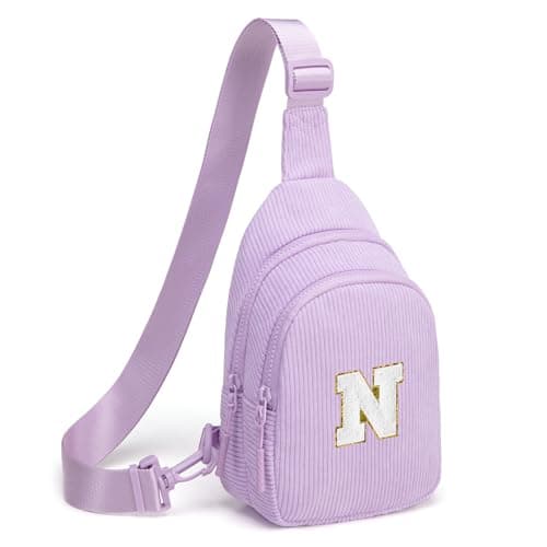 Viverte Small Corduroy Sling Bag Initial Crossbody Bag Fanny Pack for Girls Personalized Birthday Gifts for Teen Girls Gifts Trendy Stuff Teen Purse Cute Stuff for Girls (Lavender-N) - Image 1
