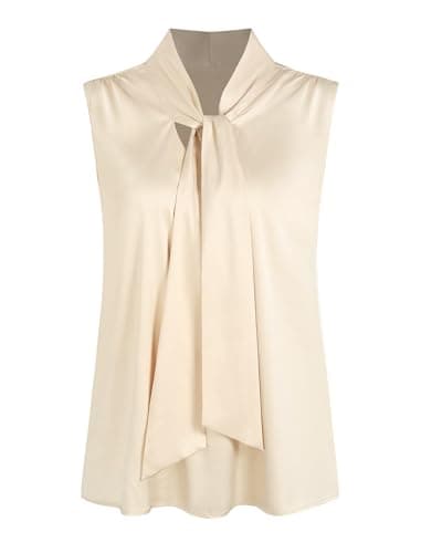 ZAFUL Women's Silk Satin Tank Tops Bow Tie Knot Mock Neck Casual Sleeveless Blouses Summer Basic Tanks Shirt Apricot L - Thumbnail 6