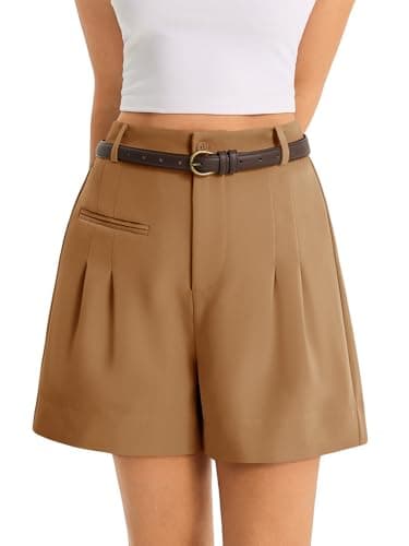 Cicy Bell Womens Wide Leg Dressy Shorts Casual Summer High Waisted Tailored Work Suits Shorts Brown - Image 1