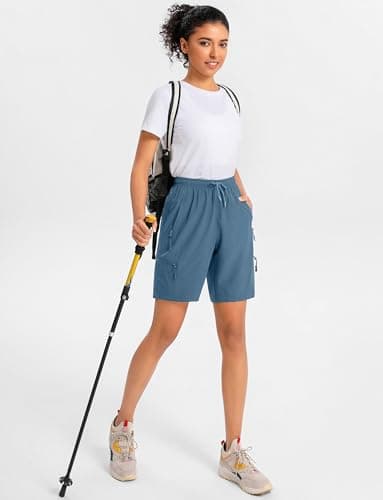 Cyasundent Women's 7" Hiking Cargo Shorts Lightweight Stretch Quick Dry Athletic Golf Summer Bermuda Shorts for Women (Blue_S) - Thumbnail 5