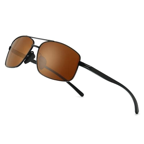 SUNGAIT Ultra Lightweight Rectangular Polarized Sunglasses Men UV400 Protection (Black Frame Brown Lens, 62) Metal Frame SGT458 HEKC - Image 1