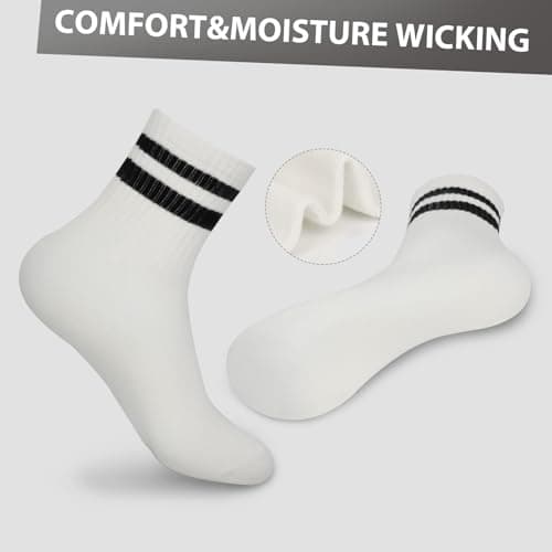 Kagcre Cotton Cushioned Crew Socks 5 Pairs, Women Men Athletic Casual Socks, Striped Retro Socks, Cozy Soft Moisture-Wicking Socks for Gym, Work, Everyday (Black+White) - Thumbnail 5