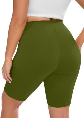 AusLook Plus Size Biker Shorts for Women 8" High Waisted Tummy Control Army Green 3X Yoga Workout Shorts Soft Stretch Gym Running Shorts - Image 1