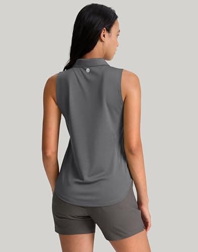 G Gradual Womens Golf Shirt Sleeveless Zip Up Polo Shirts for Women Collared Lightweight Tennis Athletic Tank Top, Dark Grey, Medium - Thumbnail 5